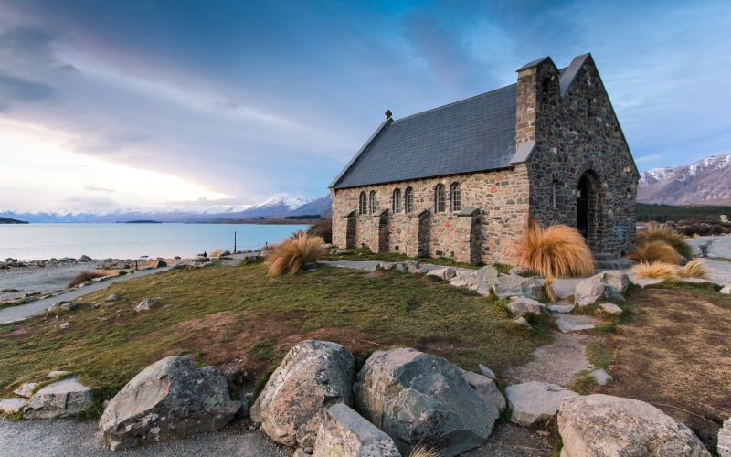 building exterior, laketekapo, shepherd, rock, newzealand, architecture, land, good, pets, no people, water, church, churches, scenics - nature, beauty in nature