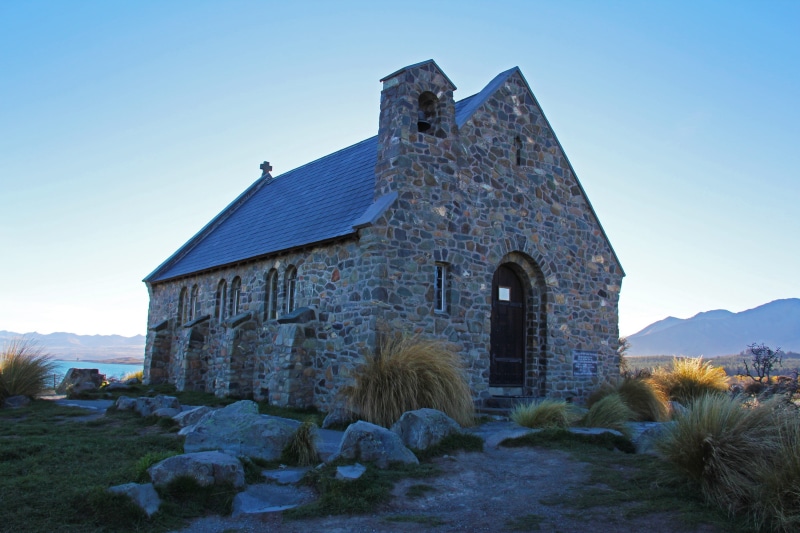 blue, good, religion, built structure, no people, grass, colorful, building, popular, belief, cold, place of worship, spirituality, colors, nature, new zealand