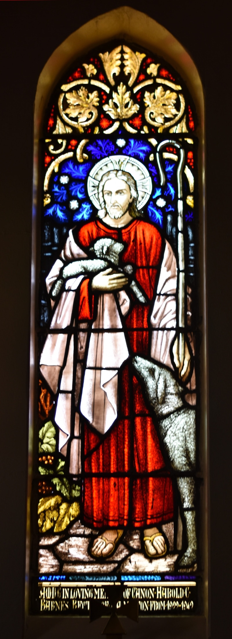 glass, close-up, spiritual, christianity, jesus, Stained Glass, black background, color, female likeness, Window, place of worship, Good Shepherd, window