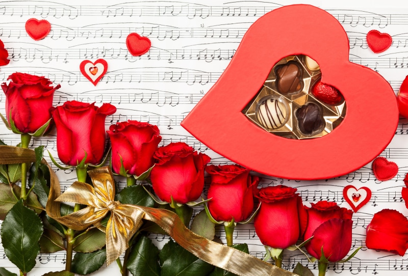 Sheet Music, Heart, Holiday, Ribbon, Chocolate, Valentines Day, Red Rose, Rose, 5K