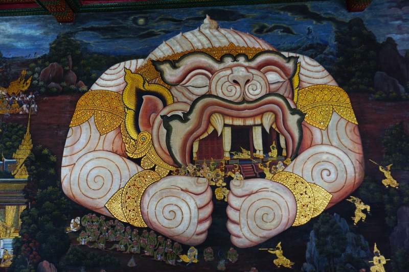 bangkok, ornate, creativity, representation, no people, spirituality, day, temple, mural, wat phra kaew, male likeness, sculpture, building, art, built structure