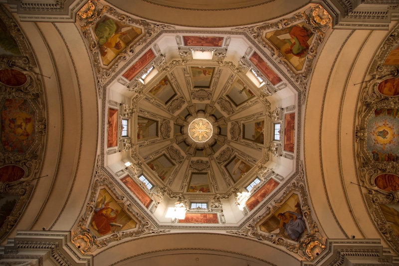 dove, art and craft, built structure, architecture, ornament, ornate, austria, building, fresco, light, salzburg cathedral, downtown, craft, architecture and art