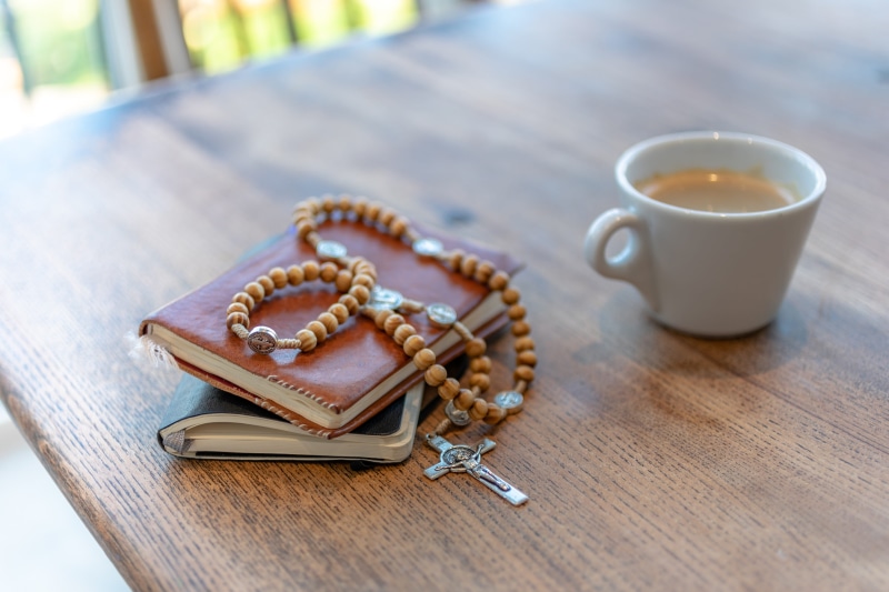 meditation, food and drink, snack, bible, spiritual, coffee cup, ready-to-eat, sacrament, mug, luxury, pray, coffee - drink, table, breakfast, church, cup