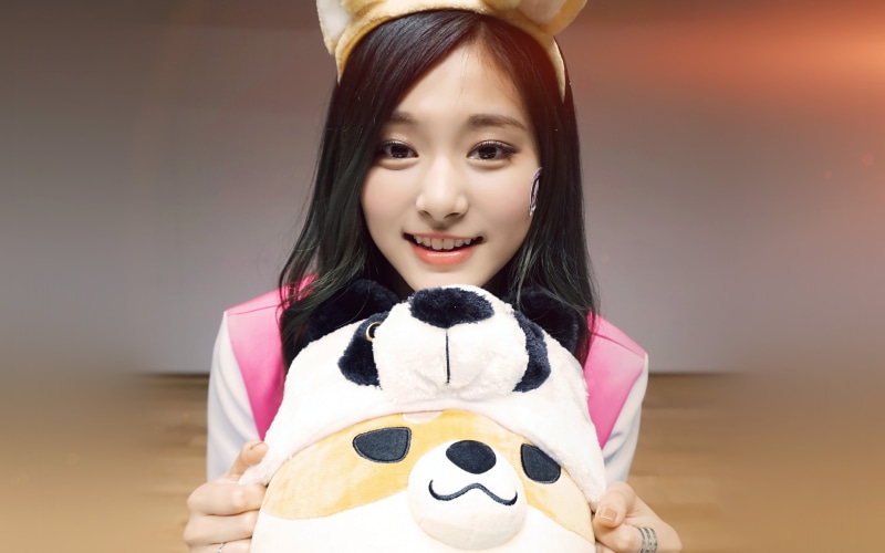 childhood, front view, teddy bear, stuffed toy, asian, one person, happiness, holding, looking at camera, leisure activity, kpop, tzuyu, child, cute, representation