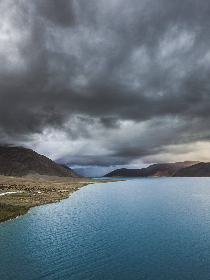 day, water, waterfront, non-urban scene, storm, cloud, india, landscape, leh, pangong, mountain, 4K, sky, ominous, beauty in nature, idyllic, drone, nature