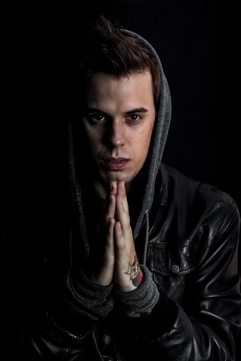 front view, jacket, tattoo, young Adult, dual, male, attractive, dark, men, handsome, handsome young man, young man, portrait, casual, looking At Camera