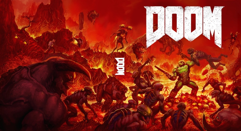 religion, 2016 Games, celebration, 5K, crowd, PC, 4K, red, built structure, indoors, group of people, text, PS4, Doom, communication, Xbox, spirituality