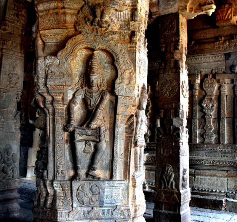 creativity, archaeology, bas relief, representation, temple, ornate, building, tourism, spirituality, lepakshi, male likeness, vishnu, outdoors, religion