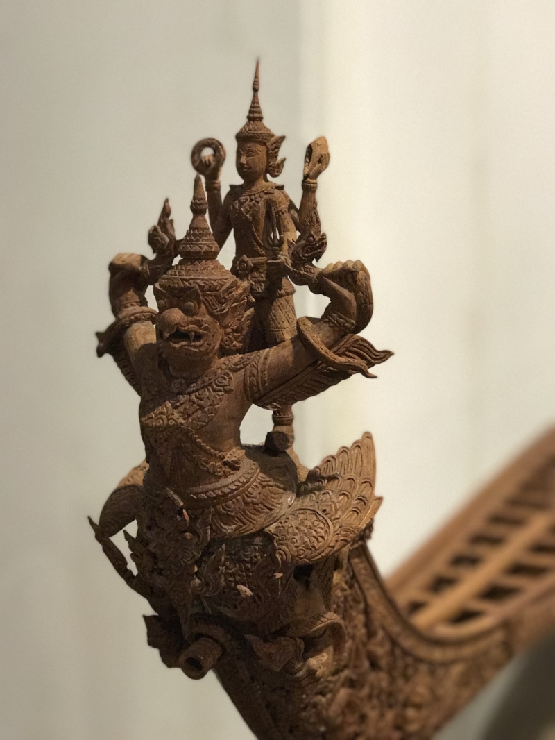 focus on foreground, statue, no people, belief, royal barge, art and craft, close-up, spirituality, vishnu, architecture, built structure, ornate, human representation