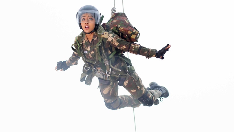 Actress, Sandhya, army, copy space, holding, Deepika, conflict, clothing, gun, war, aggression, white background, Singh, special forces, 2K, military