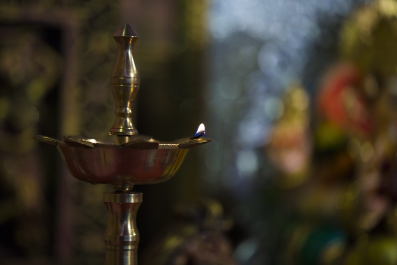 elegance, faucet, metal, puja, indoors, lamp, electric lamp, focus on foreground, no people, 5K, hindu, old, pooja, close-up, prayer, religion, selective focus