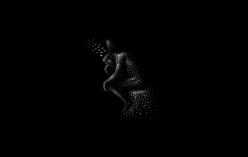 monochrome, minimalism, thinking, typography, numbers, black background, head, Greek philosophers, sitting, 2K, men