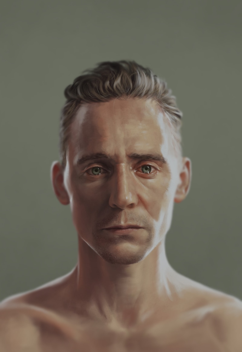close-up, portrait, hair, young adult, fan art, crying, one person, actor, studio shot, irritation, adult, aggression, headshot, Tom Hiddleston, front view
