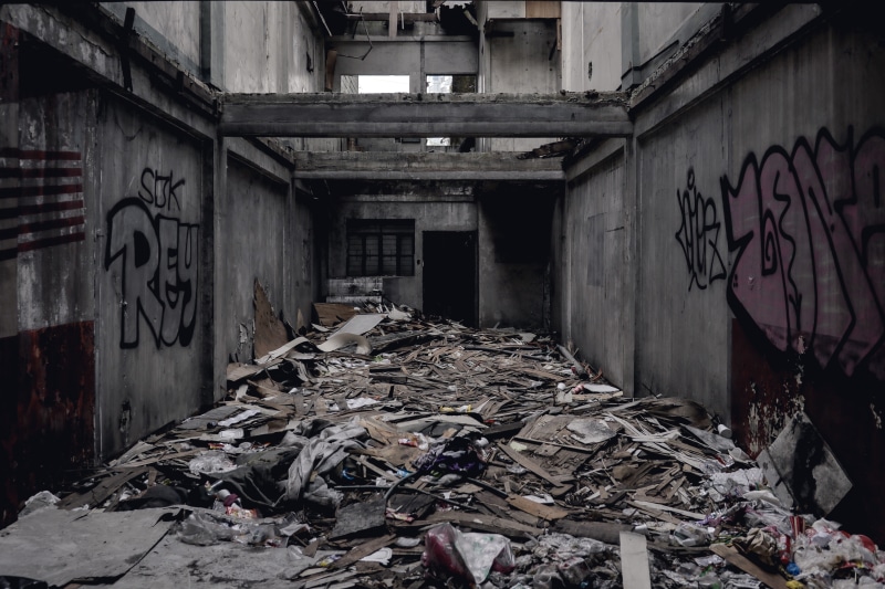 wall - building feature, trash, day, no people, built structure, abandoned, dirty, dirt, katipunan avenue, building exterior, demolition, run-down, damaged