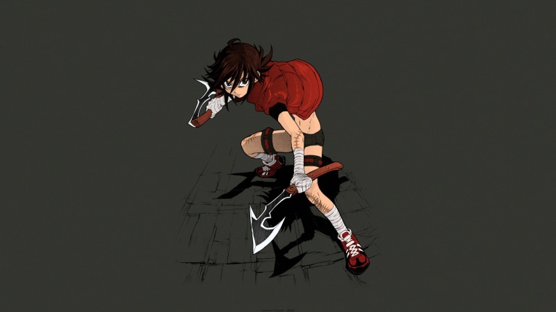 Trash., weapon, performance, skill, jumping, indoors, effort, lifestyles, brown eyes, full length, clothing, Shirato Marin, expertise, adult, sport, athlete