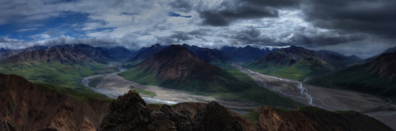 panorama, storm, scenics - nature, beauty in nature, 8K, mountains, mountain range, panoramic, mountain peak, nature, denali, travel destinations, toklat river