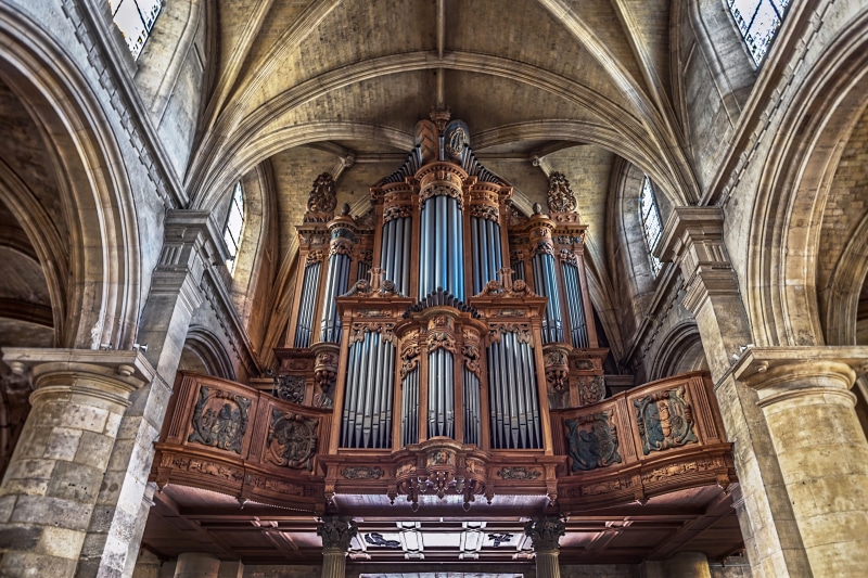 building, no people, le havre, ceiling, notre dame, belief, pipe organ, spirituality, antique, ornate, concrete, music, cathedral, built structure, building exterior