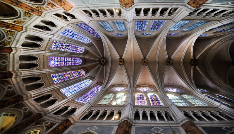 place of worship, city, glass, architecture, building exterior, built structure, nave, spirituality, glass - material, building, chartres, ornate, travel