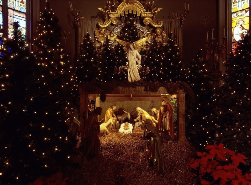 celebration, christmas Decoration, jesus, spirituality, 720P, decoration, night, illuminated, belief, sculpture, fireplace, nativity, art and craft, cultures