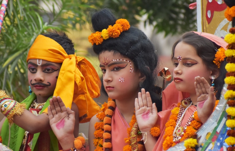 adult, floral garland, sita, people, portrait, dusshera, kids, group of people, ramleela, religion, women, celebration, females, ramayana, costume, kevat