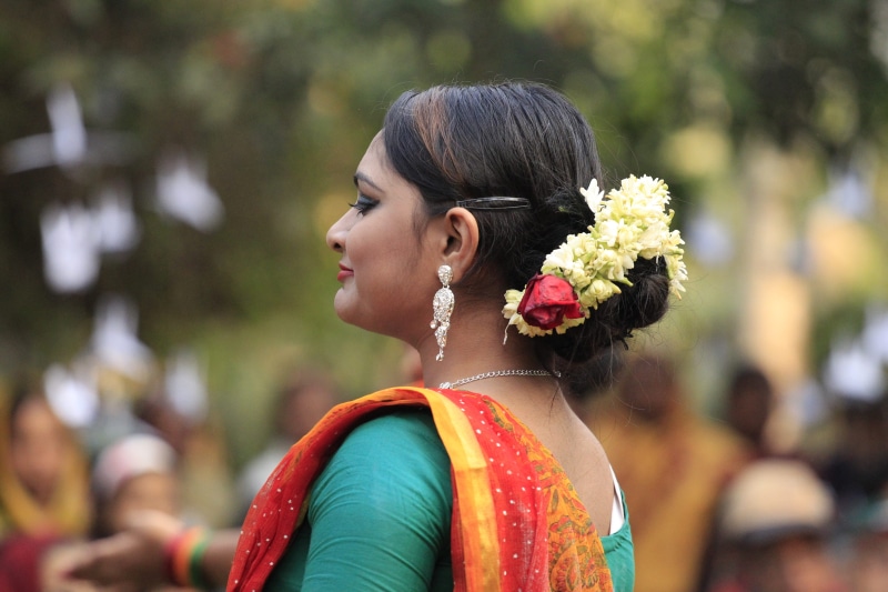 wedding, wearing flowers, duncing, outdoors, headshot, one person, 4K, adult, bride, event, flower arrangement, portrait, women, bangladesh, young adult