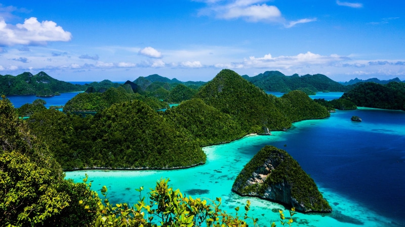 ampat, island, ocean, forest, 4K, raja, indonesia, hd, green, blue, desktop