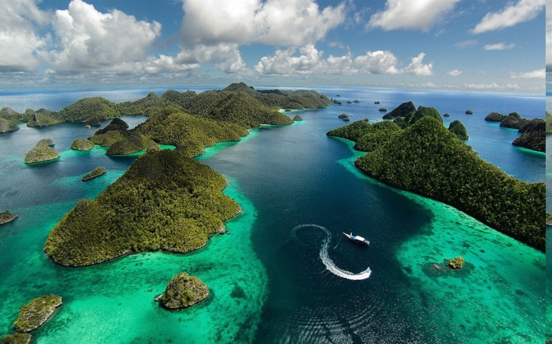 island, scenics - nature, Aerial View, Raja Ampat, sea, 480P, turquoise colored, day, solid, lagoon, no people, blue, clouds, outdoors, nature, summer
