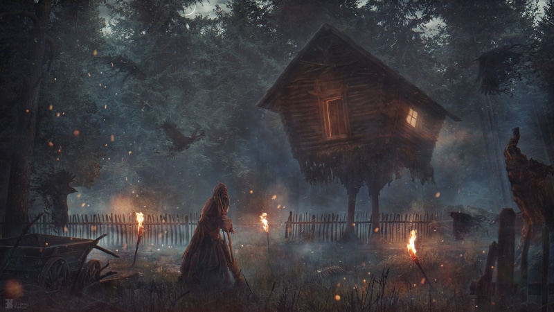 Hut on chicken legs, forest, house, Baba Yaga, 1080P
