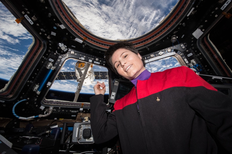 transportation, esa, robotic arm, airplane, adult, clothing, cupola, girl, portrait, mode of transportation, travel, winter, 4K, spacex dragon, indoors