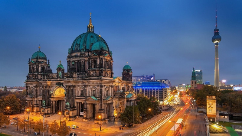 cathedral, tourist attraction, nature, tv tower, dome, europe, outdoors, fernsehturm, city, belief, architecture, cityscape, building exterior, place of worship