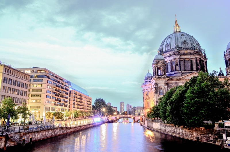 river, places of interest, 4K, spree, brown, waterfront, plant, evening, bridge - man made structure, light, travel destinations, berlin, sky, dom, building
