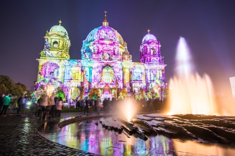 facade, illuminated, travel Destinations, built structure, berlin, low, religion, lights, tourism, nature, cathedral, travel, historic building, berlin cathedral