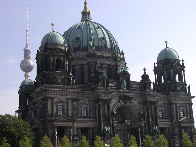 berlin, sky, building exterior, island museums, travel destinations, place of worship, dome, tourism, architecture, berlin cathedral, 1080P, city, belief