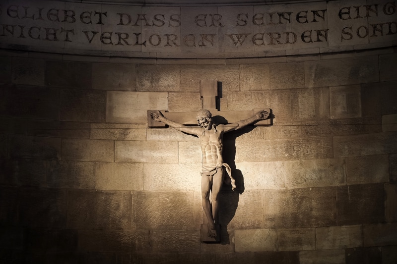travel, full length, church, christian, spirituality, 4K, belief, dark, christianity, arms outstretched, one person, indoors, standing, text, sculpture