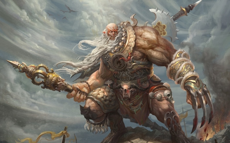 monsters, swords, creatures, fantasy, weapons, paintings, evil, games, dark, 1080P, demons, warriors, artistic