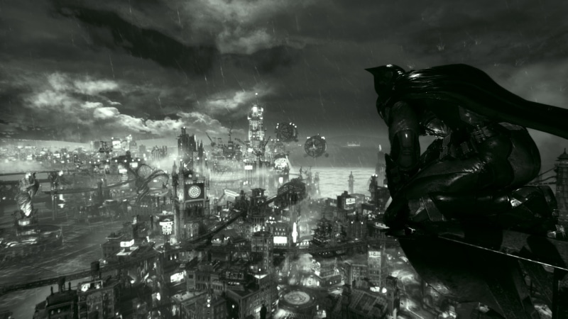 outdoors, cityscape, smoke - physical structure, Batman: Arkham Knight, video games, 2K, city life, art and craft, no people, The Dark Knight, statue