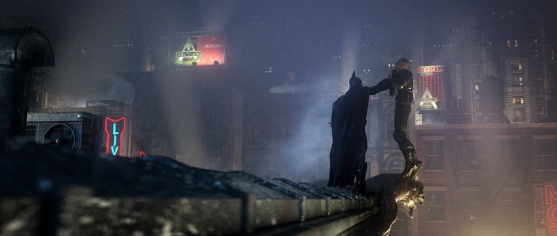 built structure, city, Batman, architecture, full length, business, Batman: Arkham City, building exterior, rain, holding, illuminated, Rocksteady Studios