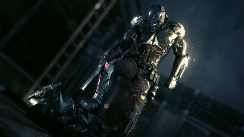 4K, low angle view, Batman: Arkham Knight, Rocksteady Studios, video games, male likeness, no People, military, futuristic, silver colored, metal, law
