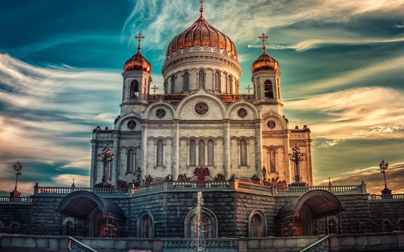 Moscow, Sky, 1080P, Sunset, Russia, Clouds, Cathedral