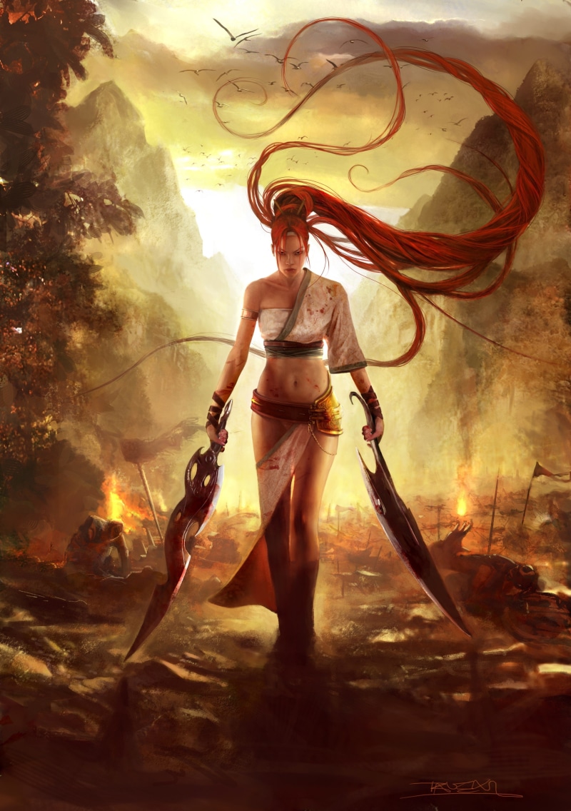 4K, heavenly, warrior, war, girl, sword, blood, nariko