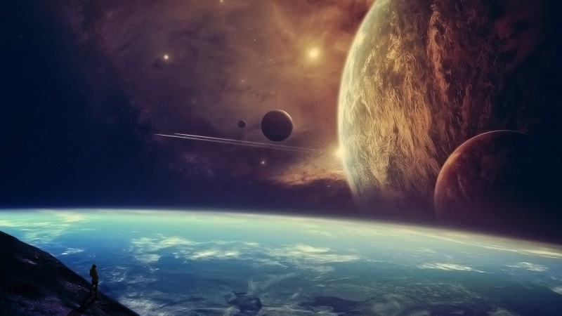 outdoors, sky, cloud - sky, sea, planet earth, star - space, stars, bodies, render, planet - space, exploration, 1080P, galaxy, night, planet, digital composite