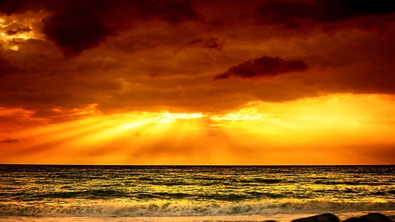light, 3d and abstract, ocean, sunset, wave, clouds, golden, heavenly, 1080P