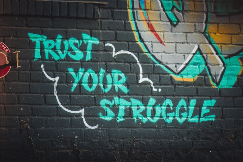 art and craft, coat, trust your struggle graffiti, sign, message, building, art, built structure, trust your struggle, 4K, neon, no people, cleveland ohio