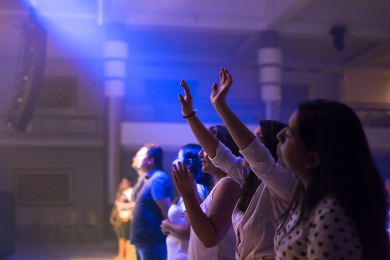 interior design, night club, worship, group of people, positive emotion, nightlife, excitement, young adult, audience, human body part, stage, enjoyment