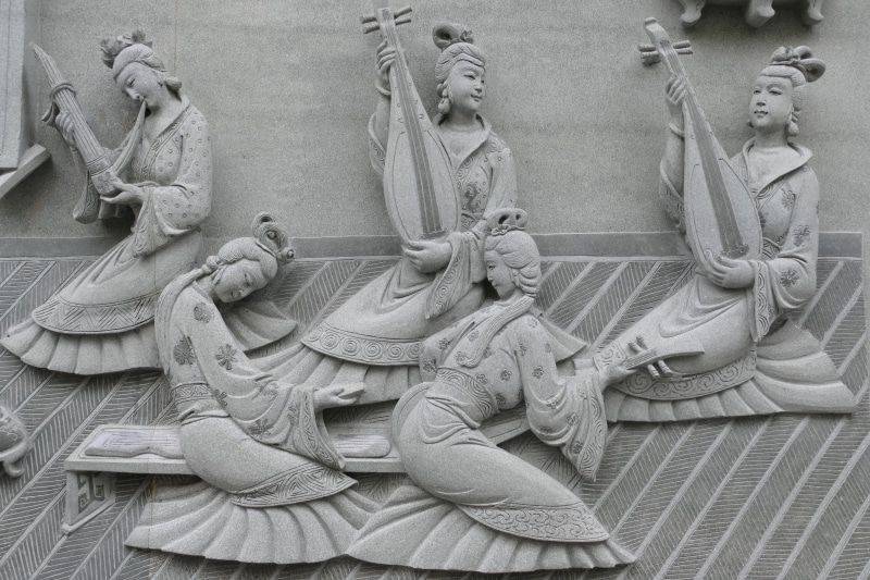 female likeness, Temple, outdoors, no people, representation, stone, art and craft, Taoism, instrument, architecture, built structure, Taiwan, human representation