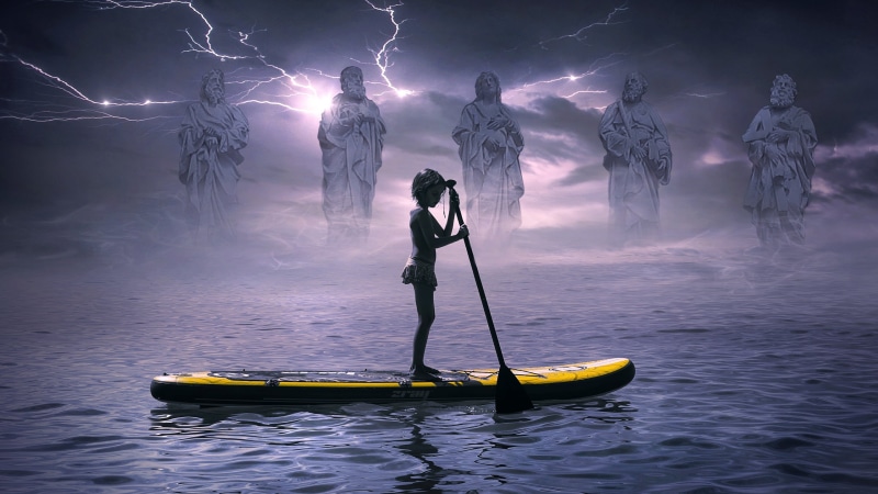 old age, pond, level, water, storm, figure, the lords of lightning, ancient, sculpture, youth, clouds, electricity, sea, apparel, fiction, deity, fantasy