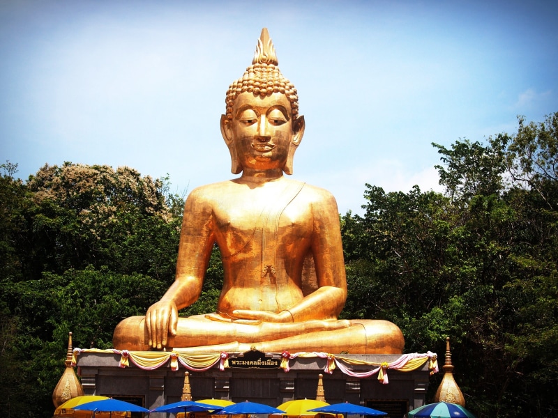 spirit, religious, bangkok, scenic, clouds, sculpture, day, big buddha, buddha, pose, wise, spiritual, kong, meditation, sky, brass, holy, light, statue