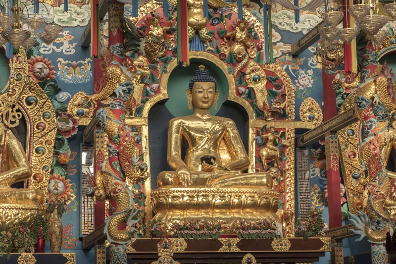 human representation, bodhisattva, gilded, indoors, architecture, religious, monastery, representation, gold colored, spirituality, built structure, place of worship