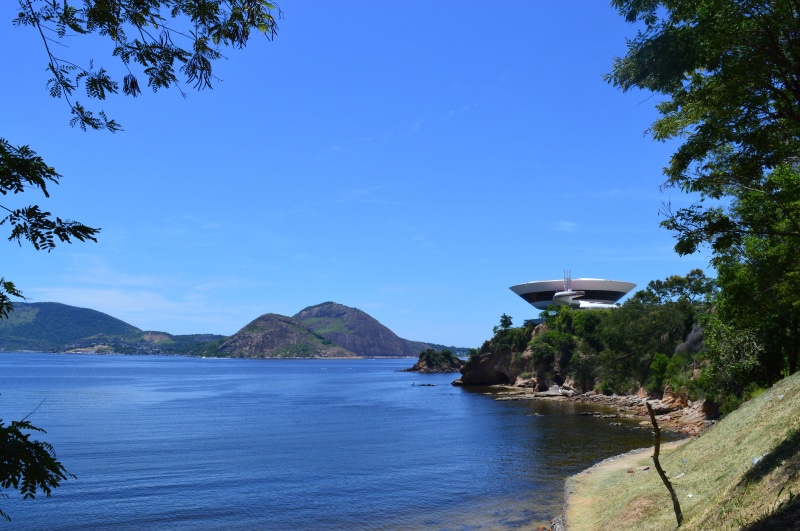 Museum, tranquility, 5K, sky, nature, rio de janeiro, Flying Saucer, scenics, sea, beauty in nature, day, tree, mountain, mar, mac, water, plant, outdoors