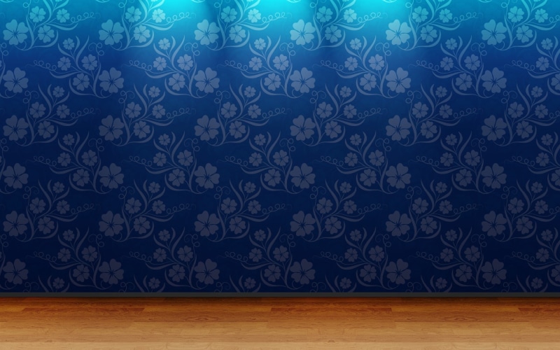 3D view, room, blue, patterns, art, nature, floor, flowers, view, d, wood, wall, 1080P, hd